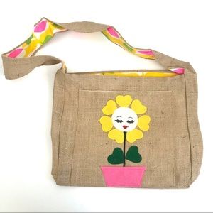 Vintage 1960’s flower mod purse daisy burlap bag handbag tote deadstock